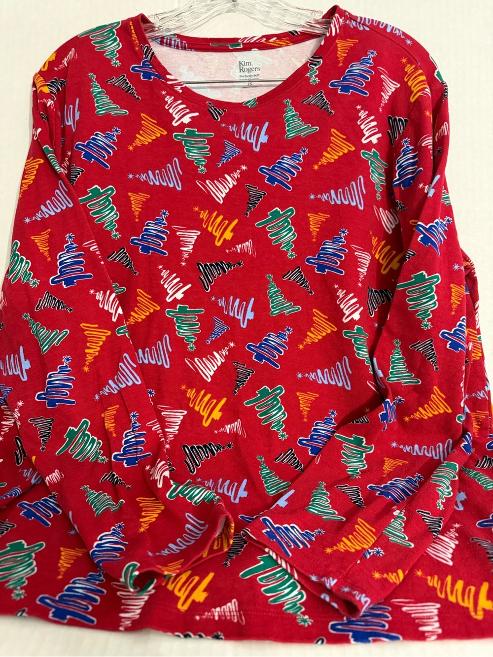 Kim Rogers Red Long-Sleeve Christmas Tree Designed Top